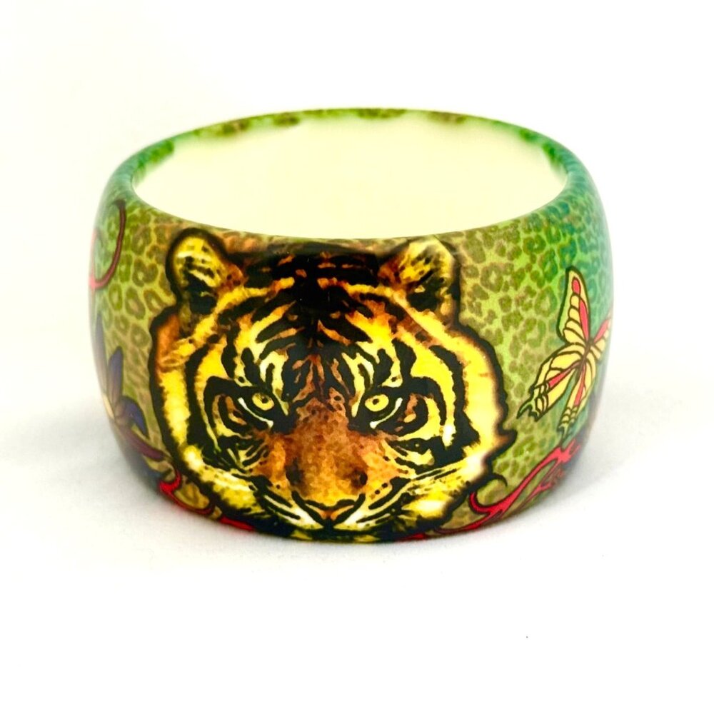 Hand Painted Wide Bangle Bracelet w/Vibrant Lion Image